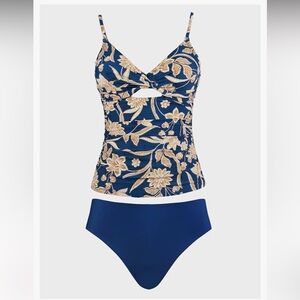 Floral Blue and Gold Swimsuit Set